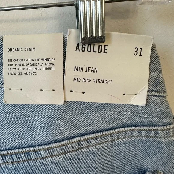 Agolde Mía Blue mid Rise Straight Leg Jeans Classic Style Organic Denim size 31 - Picture 5 of 7